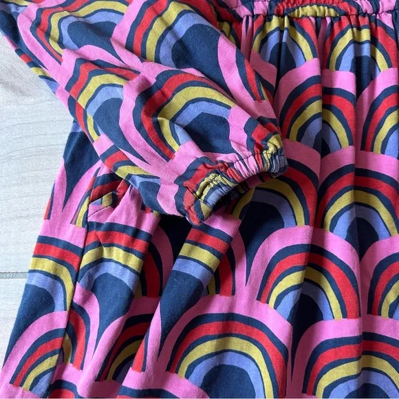 Hanna Andersson Pink and Navy Blue Rainbow Pattern Pocket Dress - Picture 3 of 3